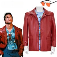 Movie Fight Club Cosplay Costume Tyler Cos Jacket PU Leather Coat Shirt Glasses Full Set for Men Halloween Carnival Party Outfit
