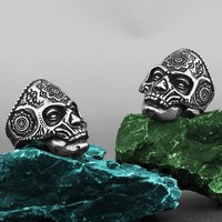 AliExpress Unique 316L Stainless Steel Heavy Sugar Skull Ring Men's Mandala Flower Santa Muerte Cyclist Jewelry Wholesale