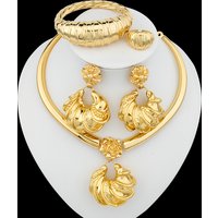 African Gold Plated Jewelry Set Unusual Pendant Necklace and Earrings Bridal Accessories Women Brazilian Party Bracelet Jewelry