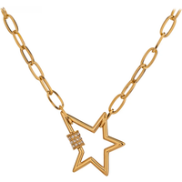 Yhpup Exquisite Stainless Steel Star Pendant Necklace Jewelry High Quality Cubic Zirconia 18 K Chain Collar Necklace for Women