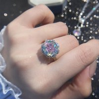 Starry Sky Fantasy Rainbow Millennium Rose Cutting Zirconia Open Ring For Women Silver Color Luxury Wedding Birthday Gift