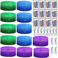 6/12 Pcs 3D Lamps Base LED Night Light DIY Clear Acrylic Sheets RGB Color Remote USB Cable Light Stand Decor Room Christmas Gift