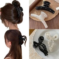 1/2pcs/Set Women's Elegant Sweet Bow Polka Dot Large Hair Claw Clips,For Women's Daily Use,Valentine's Day