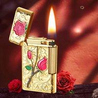 Embossed Rose Side Sliding Grinding Wheel Oil Lighter, Open Flame, Metal, Personalized Fashionable and Exquisite Gift