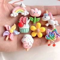 10Pcs New Cute Resin Flowers, Unicorns, Ice Cream Series Flat Back Manicure Parts Embellishments For Hair Bows Accessories