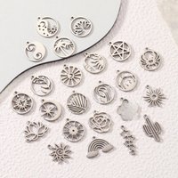 5Pcs Round Hollow Flower/Face Sun/Coconut Tree Charms Stainless Steel Luckly Dangle Pendant DIY Bracelet Necklace Jewelry Making