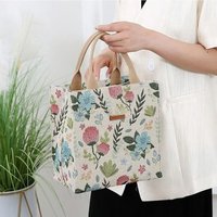 Aesthetic Floral Print Lunch Bag Insulated Large Capacity Lunch Bag Thermal Cooler Handbag For School Work Travel Picnic