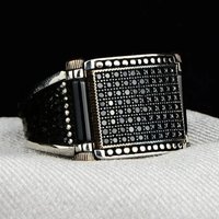 Luxury Classical Inlaid with Black Stone Black Color Square Men Rings Fashion Party Rings Jewelry