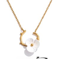 Yhpup Chic Trendy Stainless Steel Sweet Resin Flower Pendant Necklace Summer Daily Collarbone Fashion Fairy Jewelry for Women