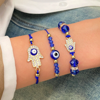 3Pcs Evil Eye Bracelet for Women Lucky Amulet Protection Rhinestone Flower Butterfly Handmade Adjustable Wristband Charm Jewelry