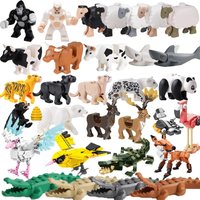 City Building Blocks Accessories Large Zoo Shark Panda Sheep Ox Deer Mountain Crocodile Tiger Wolf Pig Orangutan Gift Toys K038