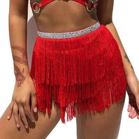 Women and Girls Fringe Belly Skirt 3 Layers Tassel and Waist Sequins Design Dance Skirt Short Belly Hip Scarf Rave Party Skirts