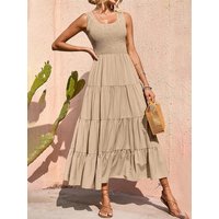 Dresses For Women 2024 Summer Sexy Elegant Sleeveless Floral Solid Color Long Dress Fashion Elastic Waist Beach Party Big Swing