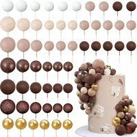 56PCS Ball Cake Picks Colorful Ball Shaped Cake Topper Pearl Balls Cake Insert for Party Decoration Supplies Brown Series Colors