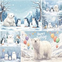 Winter Cute Polar Bear Birthday Party Decorations Backdrop Penguin Arctic Animals Background Baby Shower Supplies Photo Studio