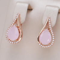 Kinel Hot Pink Natural Zircon Water Drop Earrings For Women Luxury 585 Rose Gold Color Bride High Quality Daily Fine Jewelry