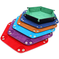 Foldable Dice Tray Box PU Leather Folding Hexagon Key Storage Coin Square Tray Dice Game for RPG DnD Table Board Games