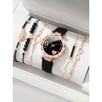 Stylish classic alloy diamond set ladies Rhinestone Mirror ladies quartz watch with feather leather bracelet set