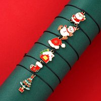 6Pcs/Set Christmas Series Santa Claus Snowman Tree Pendant Bracelets For Women Men Adjustable Rope Unisex Bracelets Jewelry Set