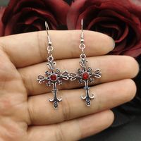 Gothic Punk Trumpet Cross Hip Hop Earrings Rock Red Black Oil Drip Crystal Earrings for Women Fashion Jewelry Nightclub Gifts