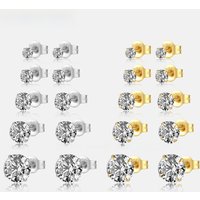 ANDYWEN 925 Sterling Silver 3mm To 7mm CZ Zircon Size Women Stud Earring Piercing Crystal Clips Butterfly Buckle Fine Jewelry