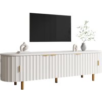 Tv Cabinet, 170 × 40 × 47 Cm, 5 Doors, Fluted Surface, Rounded Edges, Made of Mdf, with Metal Feet and Handles, Simple and Modern, White