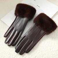 AliExpress LAOVCE Winter Luxury Women's PU Leather Gloves Wrist Soft Faux Fur Trim Cuff Fashion Elegant Party Warm Touch Screen Drive Cycling