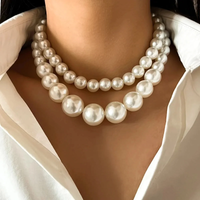 DIEZI Elegant Multilayer Big Pearl Beads Choker Necklace For Women Girls New Luxury Bride Clavicle Chain Necklace Jewelry