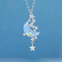 Necklace Artificial Chokers Star Moon Moonstone Necklace Woman Planet Bridal Wedding Necklaces Link Chain Pendant Girls Jewelry