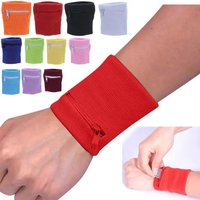 AliExpress NONE Unisex Colorful Cotton Wrist Band Wrist Protection Purse Bag With Zipper Pocket Sports Wristband For Gym Sports Running Cycling