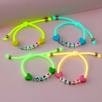 4Pcs/set Handmade Adjustable Love Words Beads Luminous Rope Bracelet for Teens Girls Friendship Party Birthday Jewelry Gift