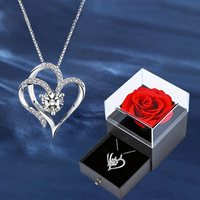 Elegant Heart Zircon Necklace With Luxury Rose Flower Gift Box For Women Girlfriend Valentine's Day Gift 2024 New In Jewelry