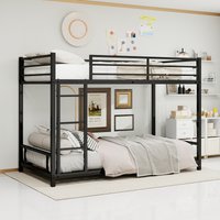 Bunk Bed 90x190cm, Black, Metal, Double Bed Frame, Suitable for Adults & Kids, Full Safety Guard Rail & Anti-Slip Ladder, Space Saving Bed Frame with Open Storage for Bedroom Dormitory
