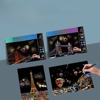 4Pcs Children DIY Night Scene Art Scratch Painting Toys City Building Landscape Kids Educational Toys Birthday Gift Room Decor