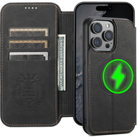 Wireless Charging Magnetic Leather Wallet Phone Cover for iPhone 17 16 15 14 Pro Max 13 12 for Magsafe Kickstand Card Solt Case