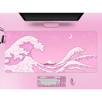 Kawaii Desk Mat Pink Wave Cute Pastel Anime Aesthetics Moon and Ocean Mouse Pad XXL Japanese Gaming Mousepad Gamer 900x400
