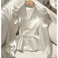 French Elegant Women's Shirt Luxury Waist Cinched White Satin Long Sleeve Shirt for Women Temperament Women's Elegant Blouses