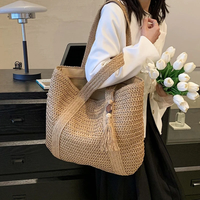 Large Capacity Straw Weave Tote Bag for Women Summer Beach Handbag Tassel Pendant Bohemian Shoulder Bag 2024 Ladies Travel Bag
