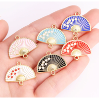 10Pcs Fashion Chinese Style Enamel Flower Fan Charms Connector Bracelet Necklace Diy Jewelry Making Alloy Pendant Accessories