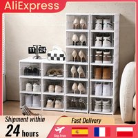 Foldable Shoe Storage Cabinet, 6 Tier Stackable Transparent Front Shoe Box Organizer, Dustproof Breathable Shoe Rack with Acrylic Door, Quick Assembly Shoe Storage Unit for Entryway, Bedroom, Closet