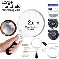 Large Reading Magnifier with 3 LED Lights 2X 4X 25X Handheld Magnifying Glass Illuminated Lupa 137mm Loupe Lens for Seniors