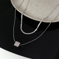 Foxanry Minimalist Silver Color Double-layered Chain Necklace for Women Trendy Elegant Geometric Pendant Party Jewelry Gifts