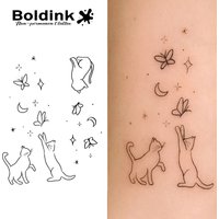Kitten Catching Butterflies Temporary Tattoo,Lasts To 15 Days New Technology Magic Waterproof Semi Permanent Sticker.