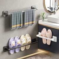 Wall Mounted Towel Holder Slipper Rack Bathroom Storage Rack Holder Without Drilling Bathroom Horizontal Bar Towel Rack