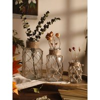 Rustic Hanging Glass Vase with Art Hemp Rope ,Rope Net Dry Flower Glass Vase,Home Transparent Living Room Decor,Table Decoration