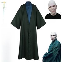Adult Lord Voldemort Movie Cosplay Costume Mask Wand Halloween Cloak Dark Green Party Robe Cape School Uniform Outfit for Men