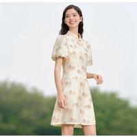 Semir Dress Women Ink Painting Print Dress Bubble Sleeves Buttoned 2024 Summer New Cheongsam Dress
