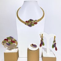 Luxury Gold Plated Beads Jewelry Set for Women 4PCS Layered Necklace Earrings Bracelet Ring Ethnic Dubai Bridal Wedding Jewellry