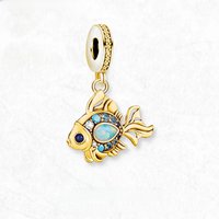 Colourful Fish Gold Plated Pendant Charms DIY Jewelry Summer Cute 100% 925 Sterling Silver Gift