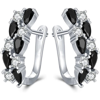 Huitan Black and White CZ Hoop Earrings for Women Newly Designed Fashionable Female Accessories Daily Wear Wedding Trend Jewelry